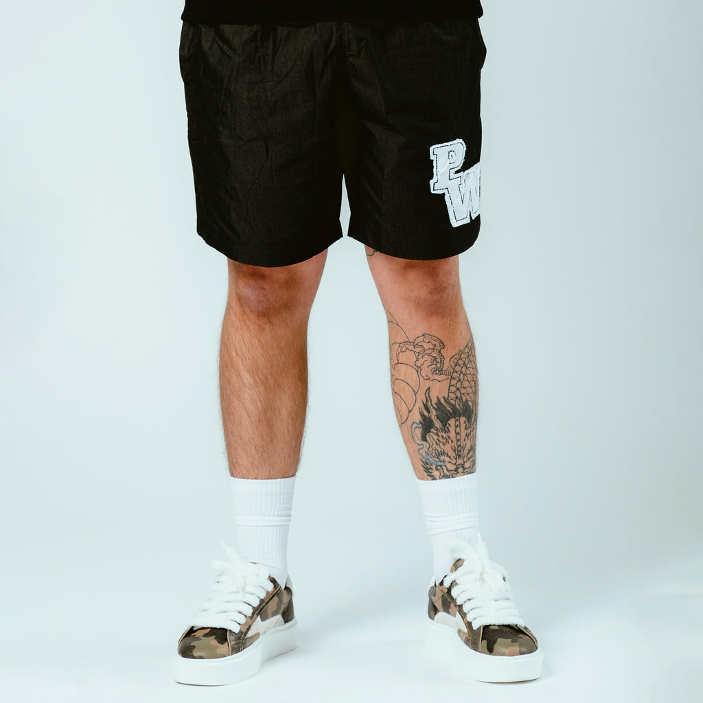 Distressed Varsity Patch Shorts (White Patch)
