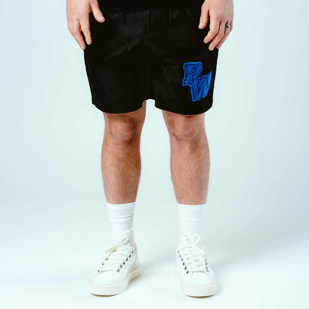 Distressed Varsity Patch Shorts (Blue Patch)