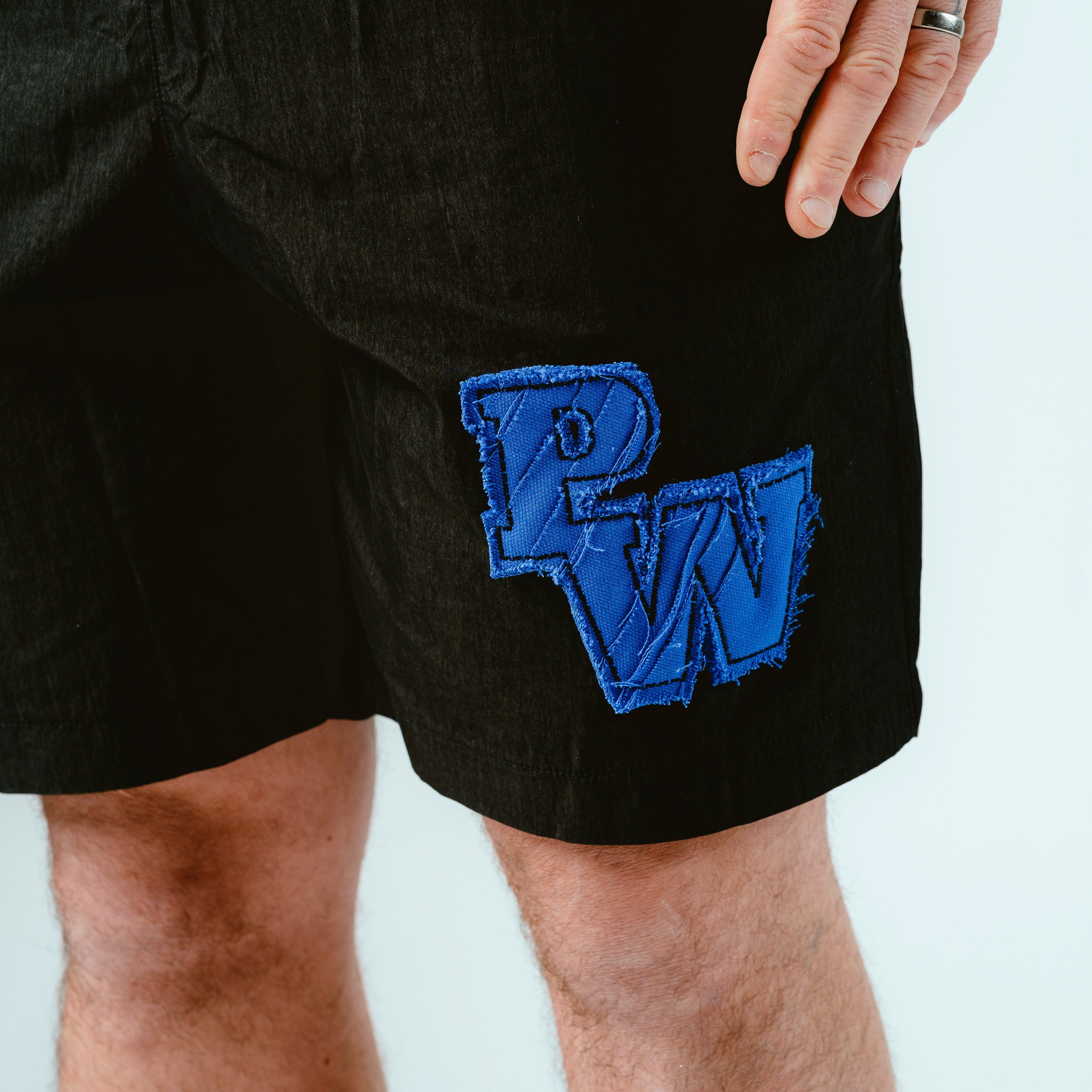 Distressed Varsity Patch Shorts (Blue Patch)