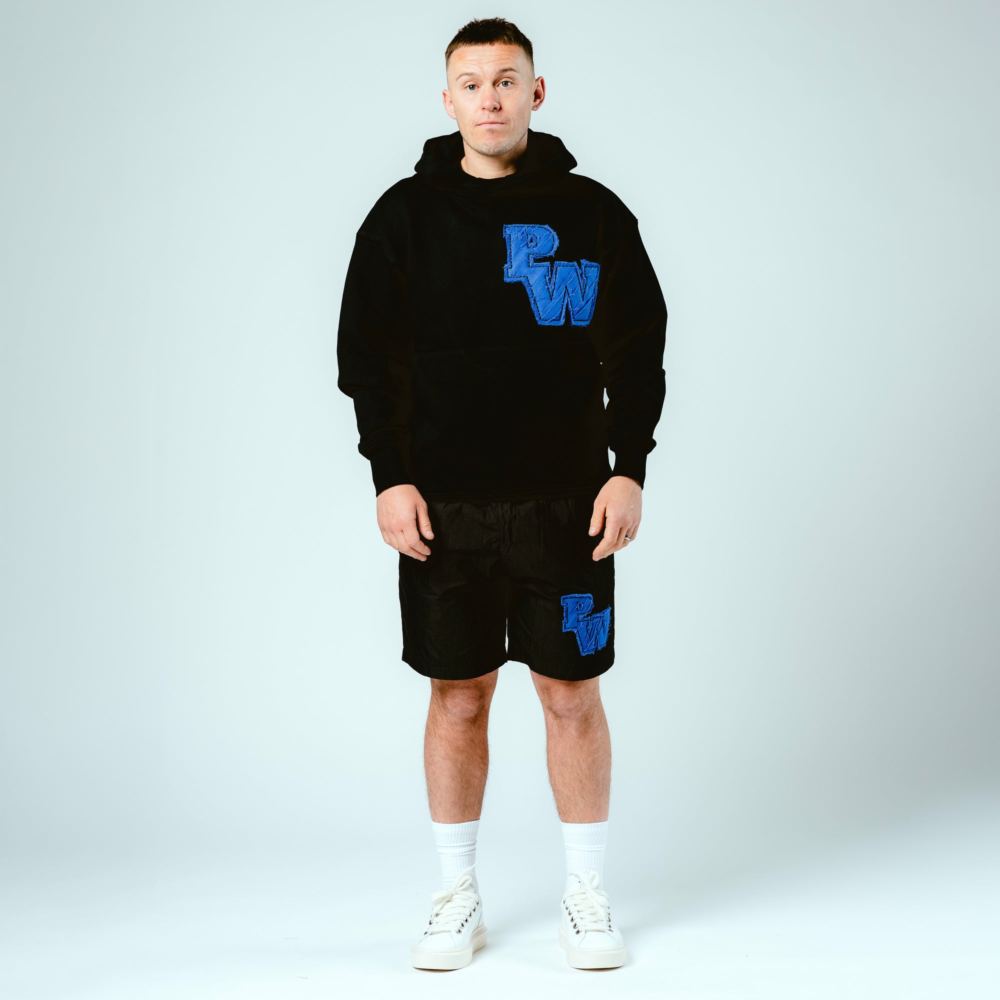 Distressed Varsity Patch Hoodie (Blue Patch)