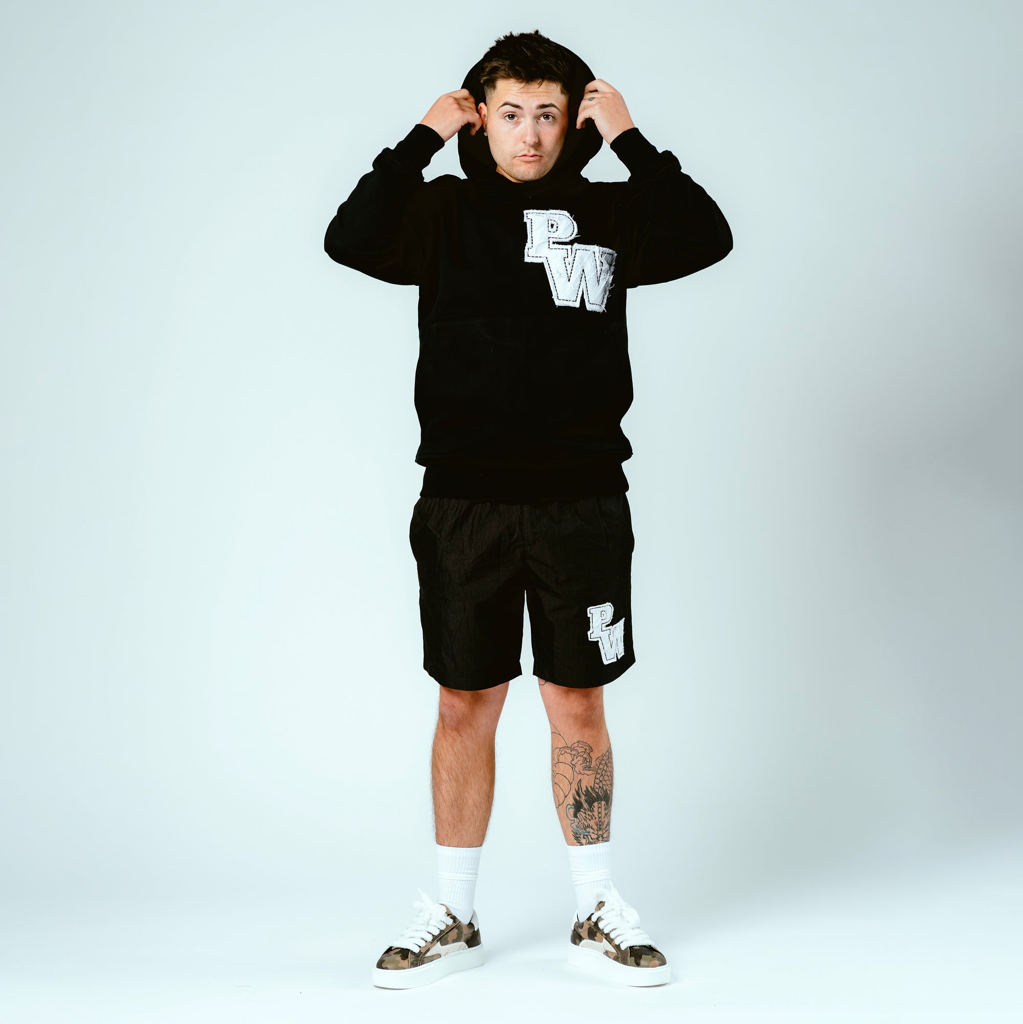 Distressed Varsity Patch Hoodie (White Patch)