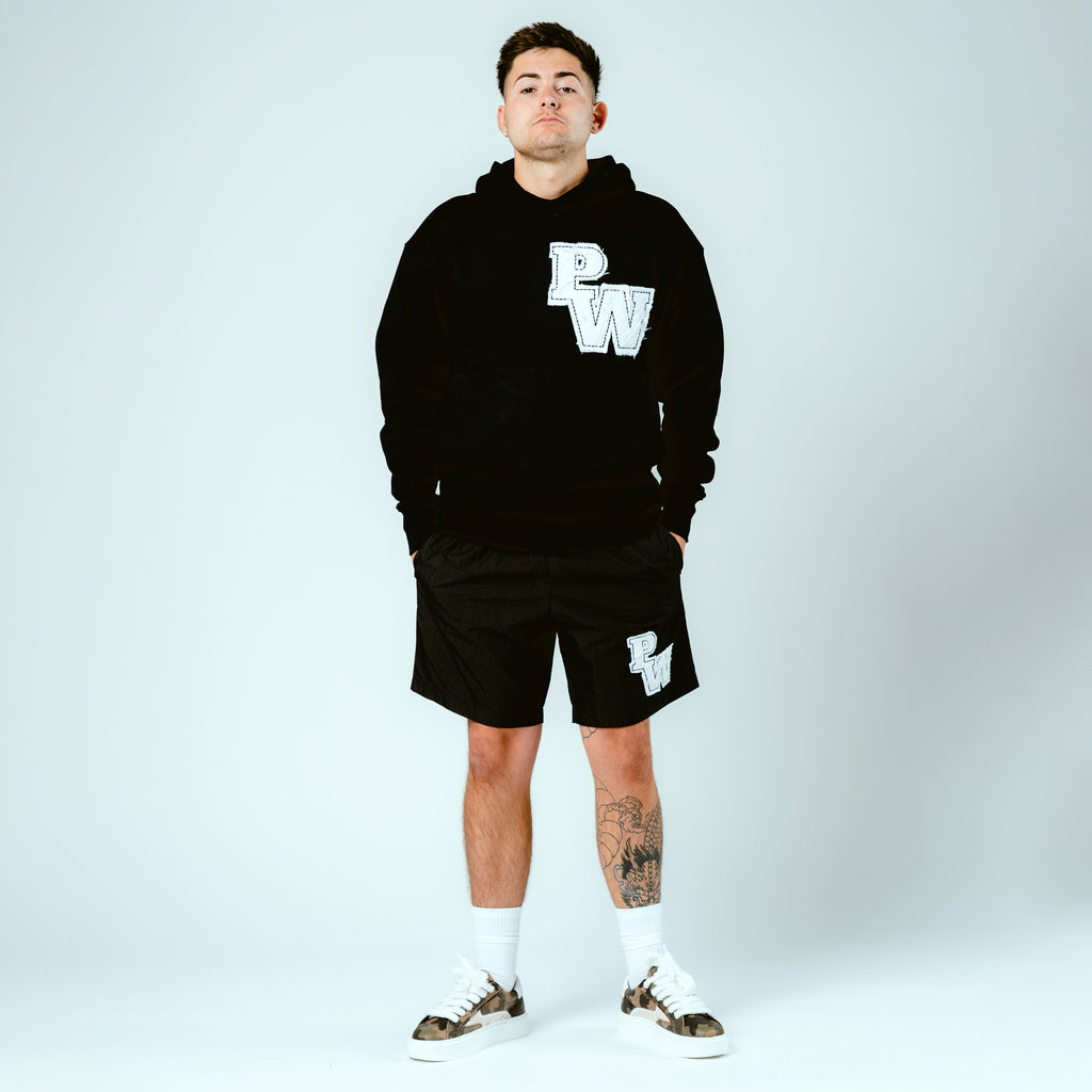 Distressed Varsity Patch Hoodie (White Patch)