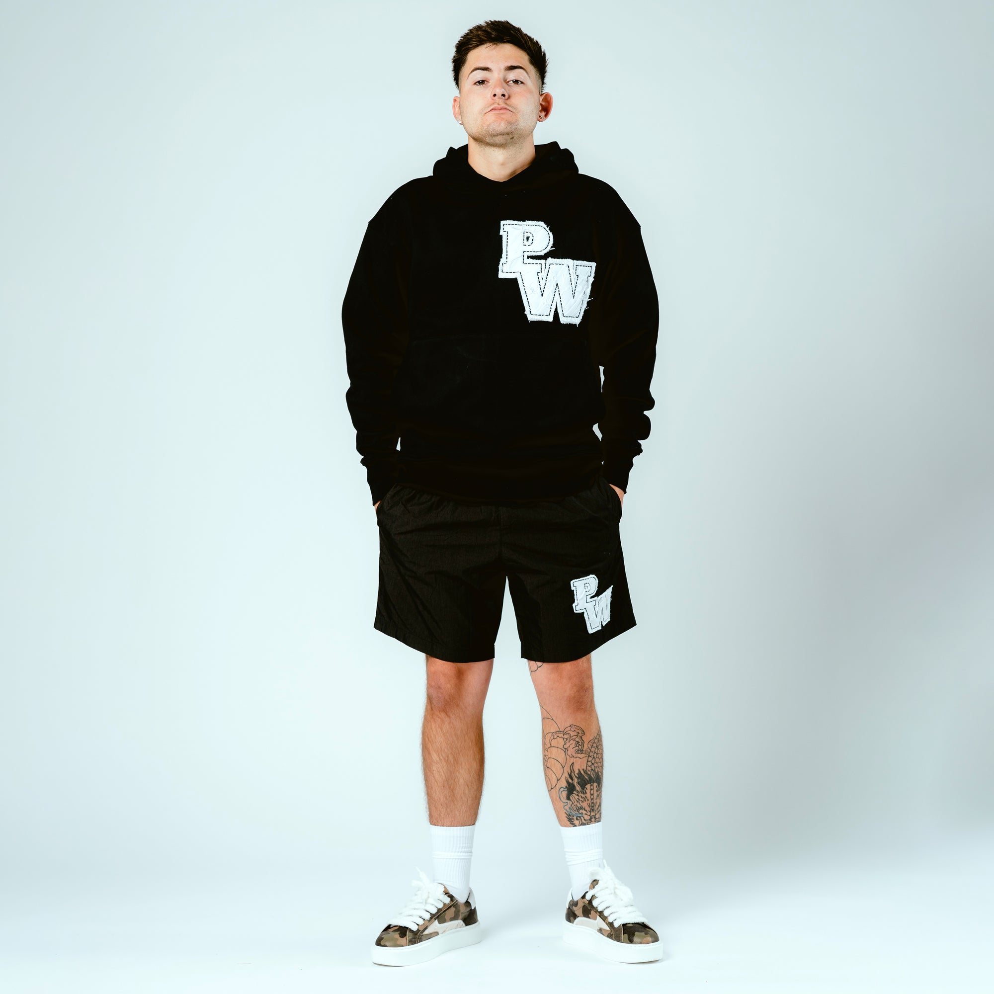 Distressed Varsity Patch Hoodie (White Patch)