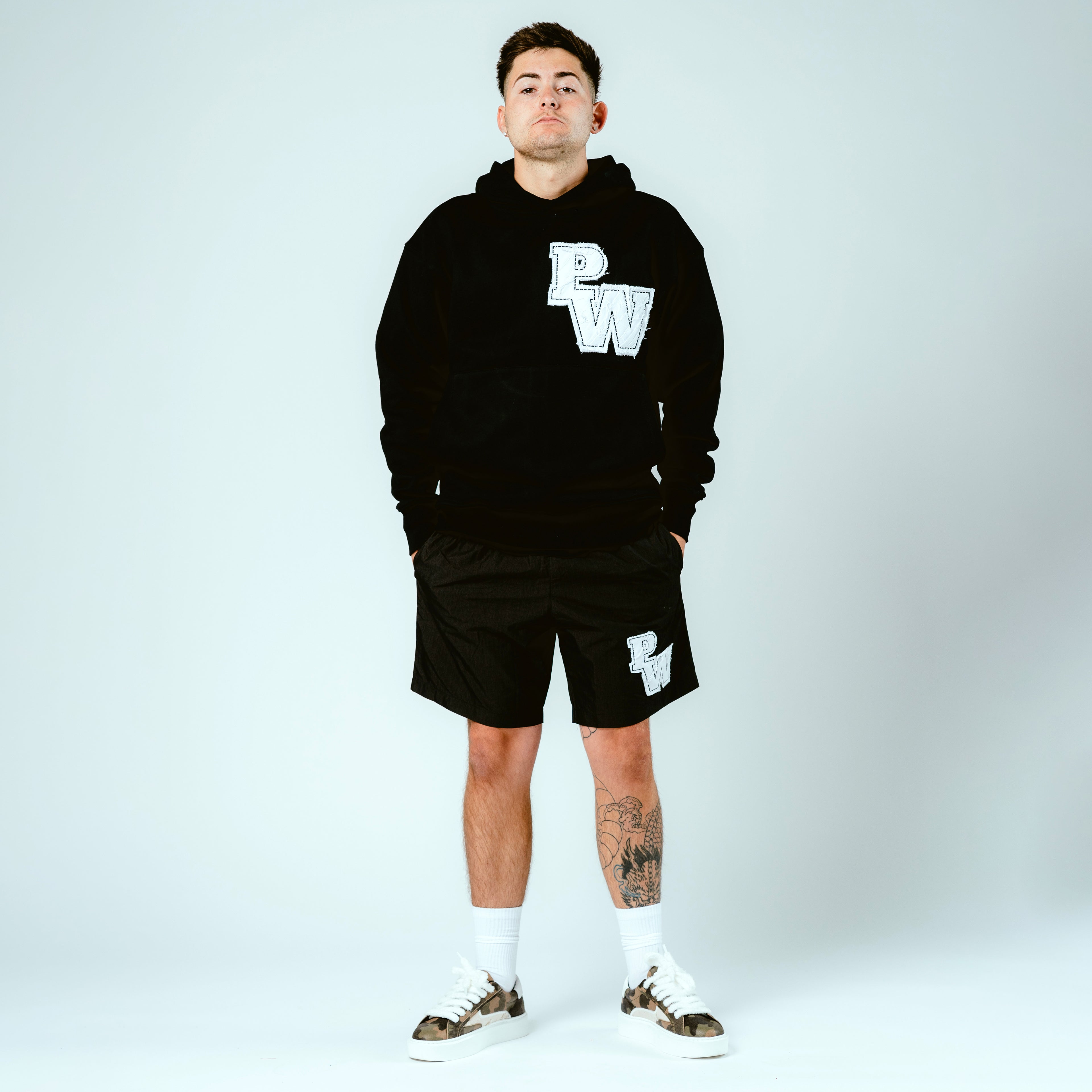 Distressed Varsity Patch Hoodie (White Patch)