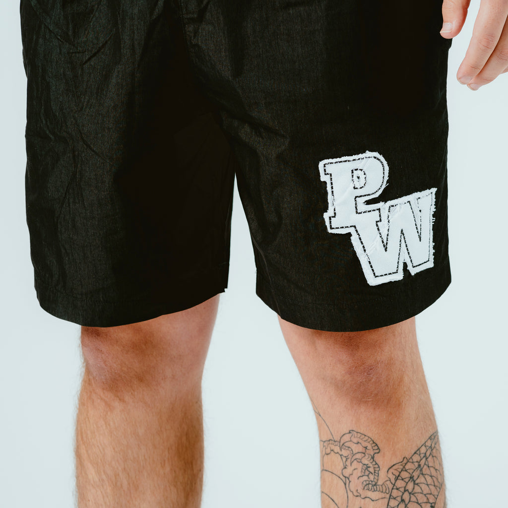 Distressed Varsity Patch Shorts (White Patch)