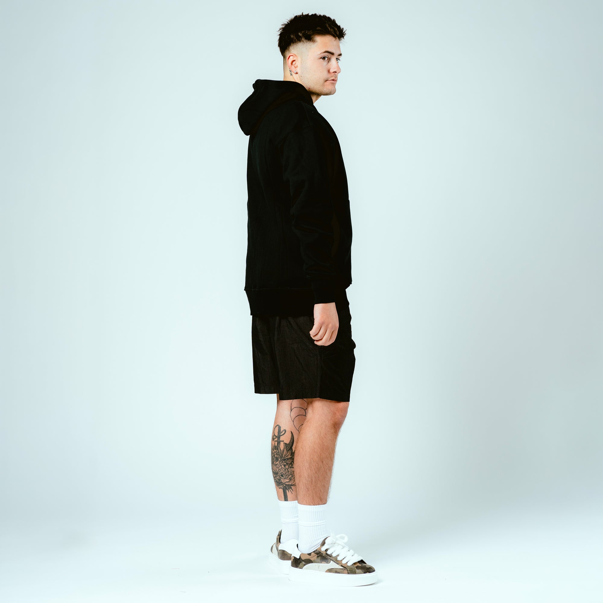 Distressed Varsity Patch Hoodie (White Patch)
