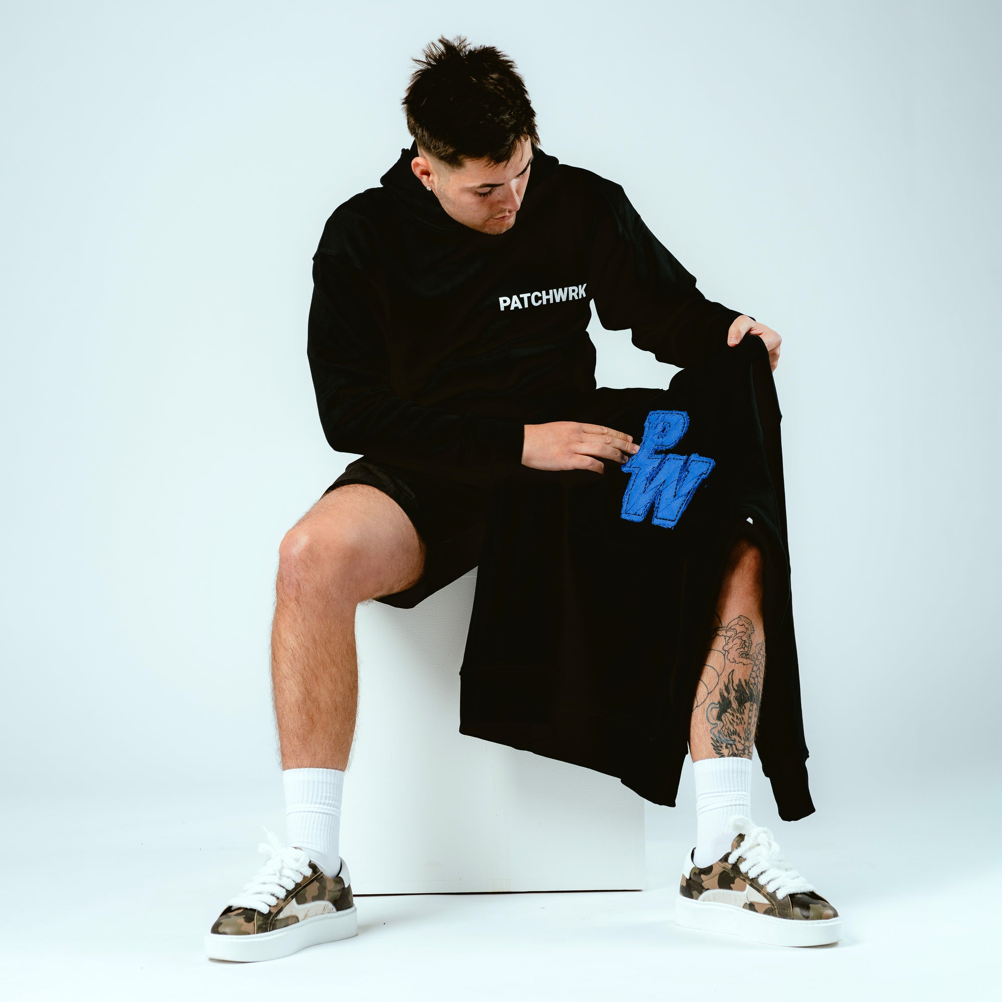 Distressed Varsity Patch Hoodie (Blue Patch)