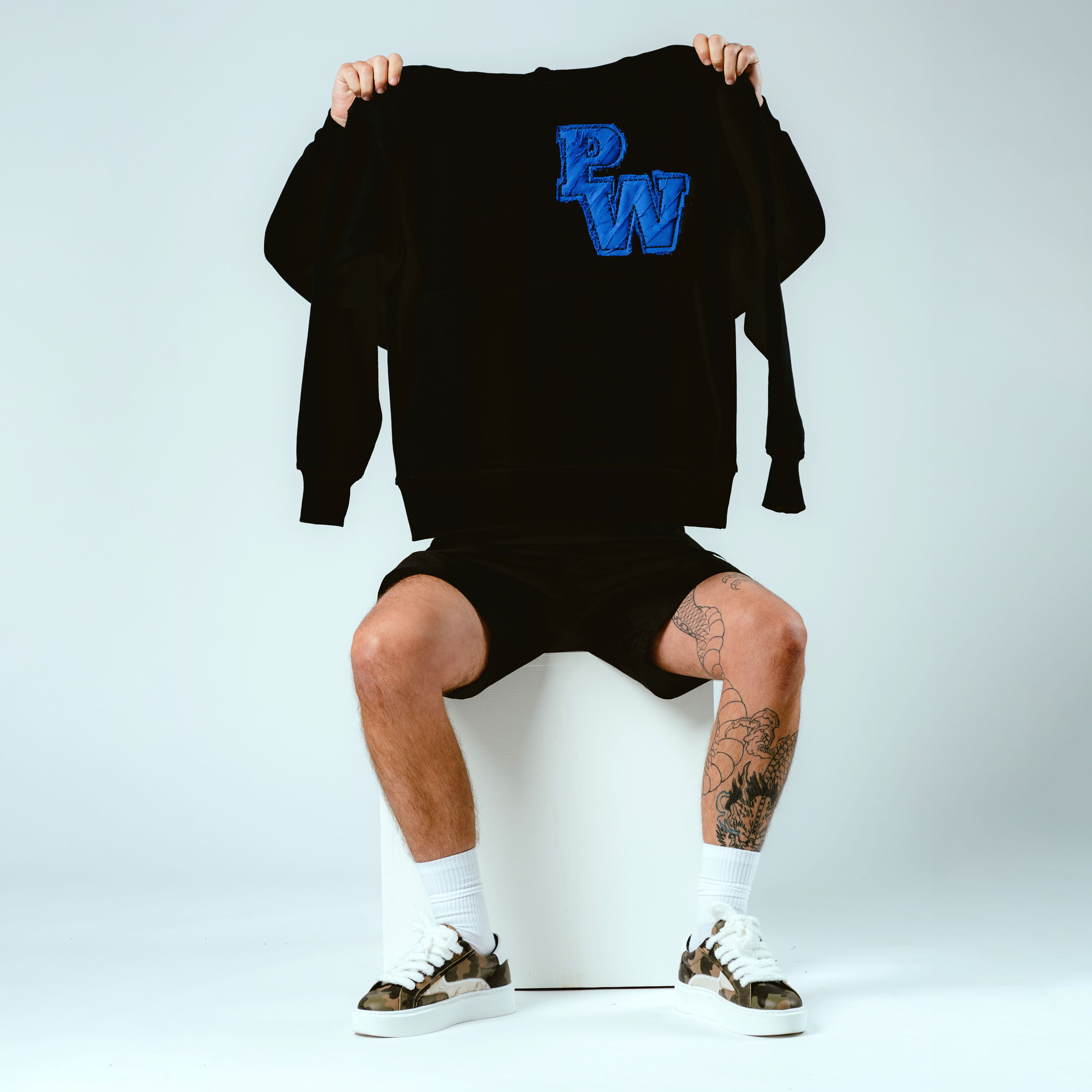 Distressed Varsity Patch Hoodie (Blue Patch)