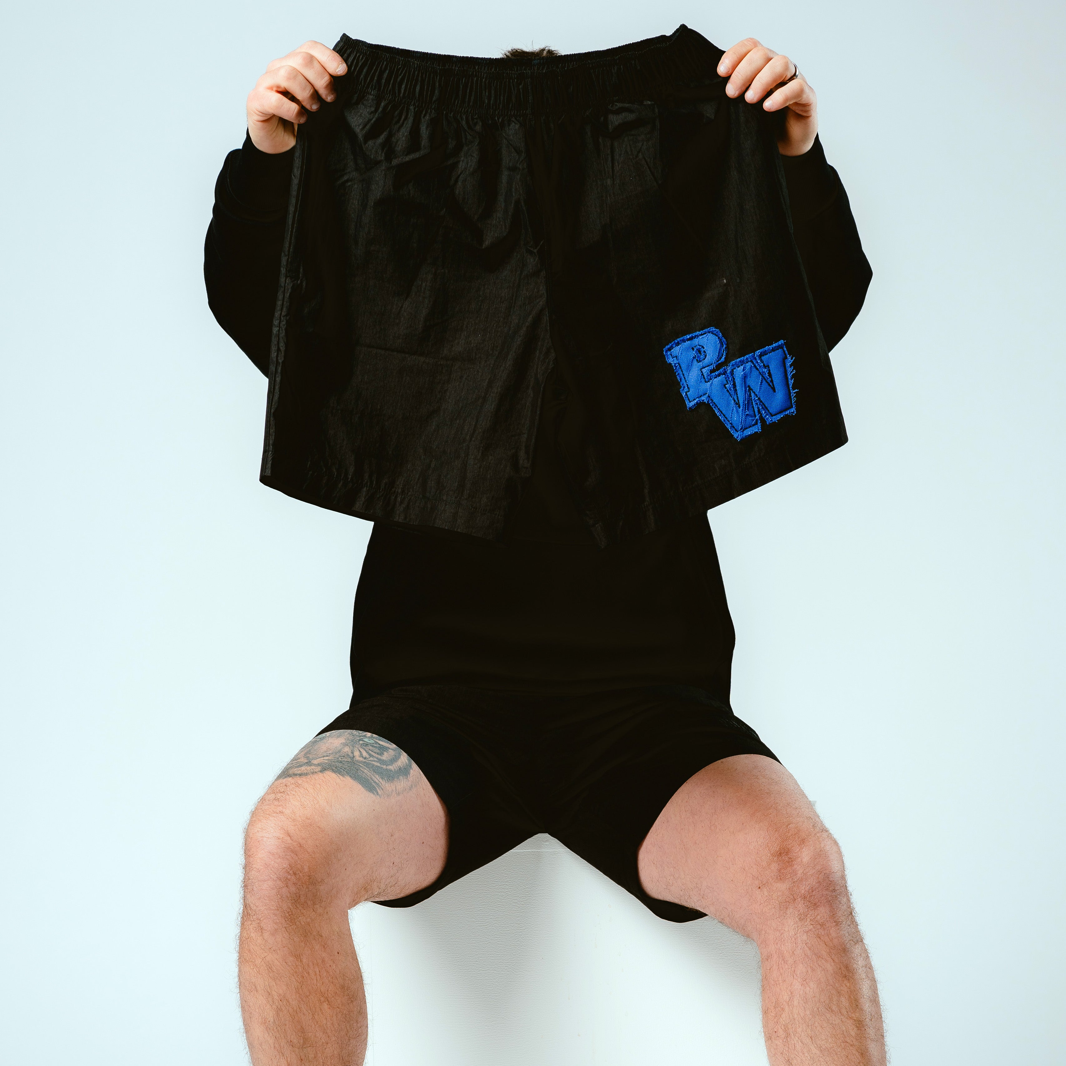 Distressed Varsity Patch Shorts (Blue Patch)