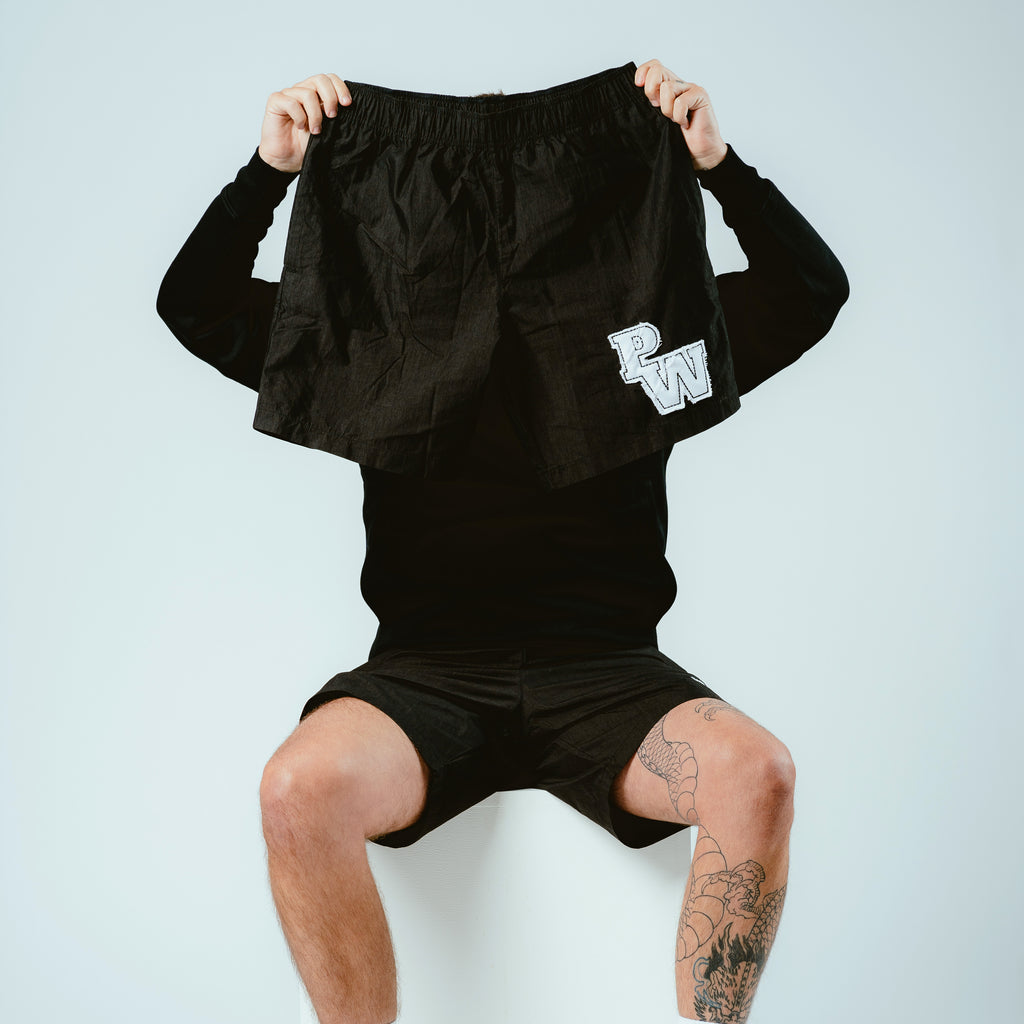 Distressed Varsity Patch Shorts (White Patch)