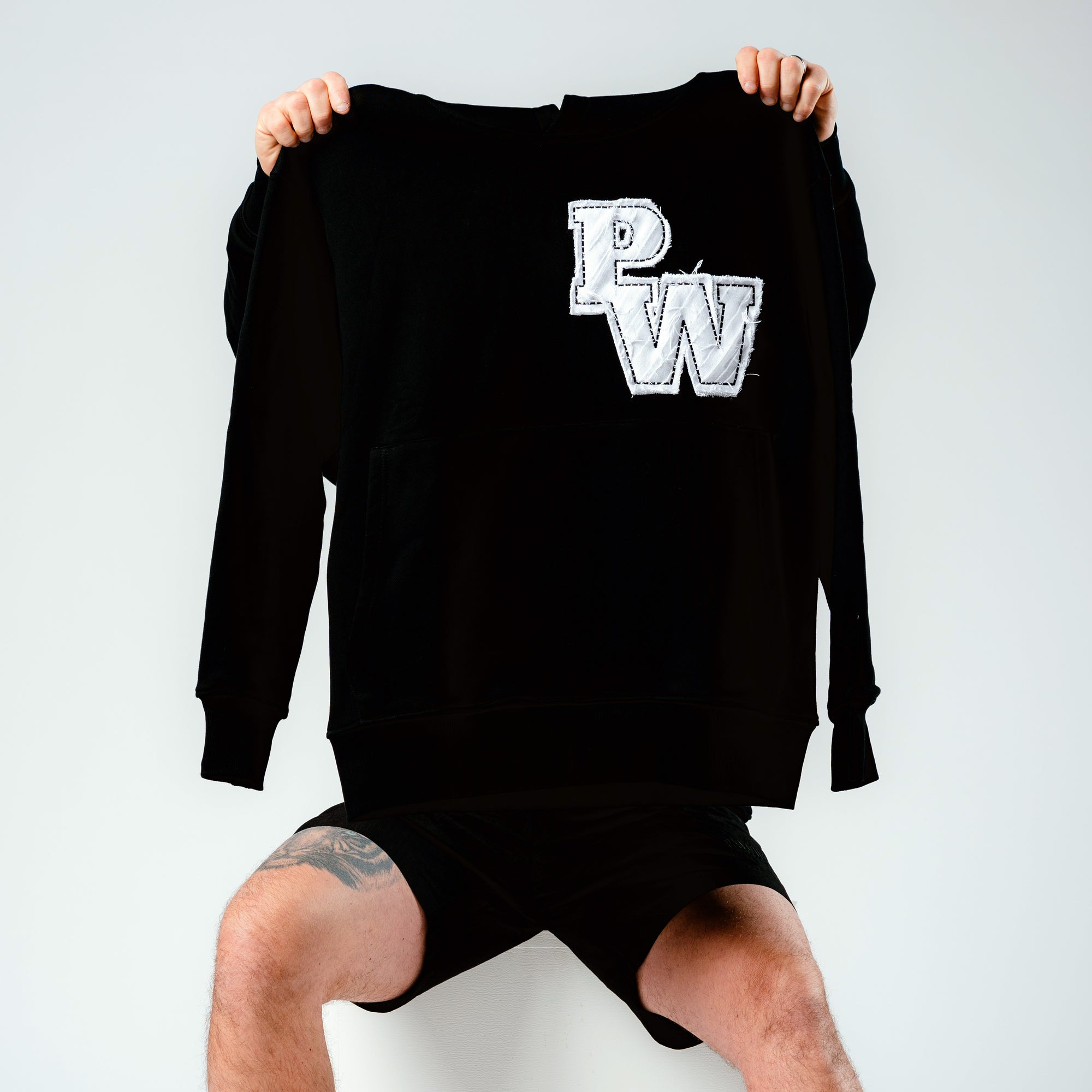 Distressed Varsity Patch Hoodie (White Patch)